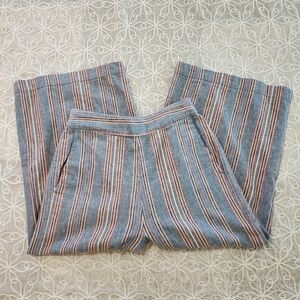 Madewell Side-Button Huston Pull-On Crop  Linen Blend Costal Pants Medium